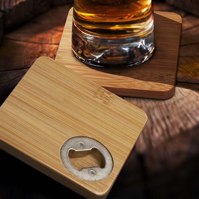 Bamboo Bottle Opener Coaster Set of 2 - Square image4