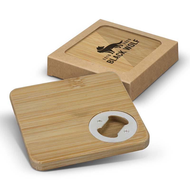 Bamboo Bottle Opener Coaster Set of 2 - Square image1