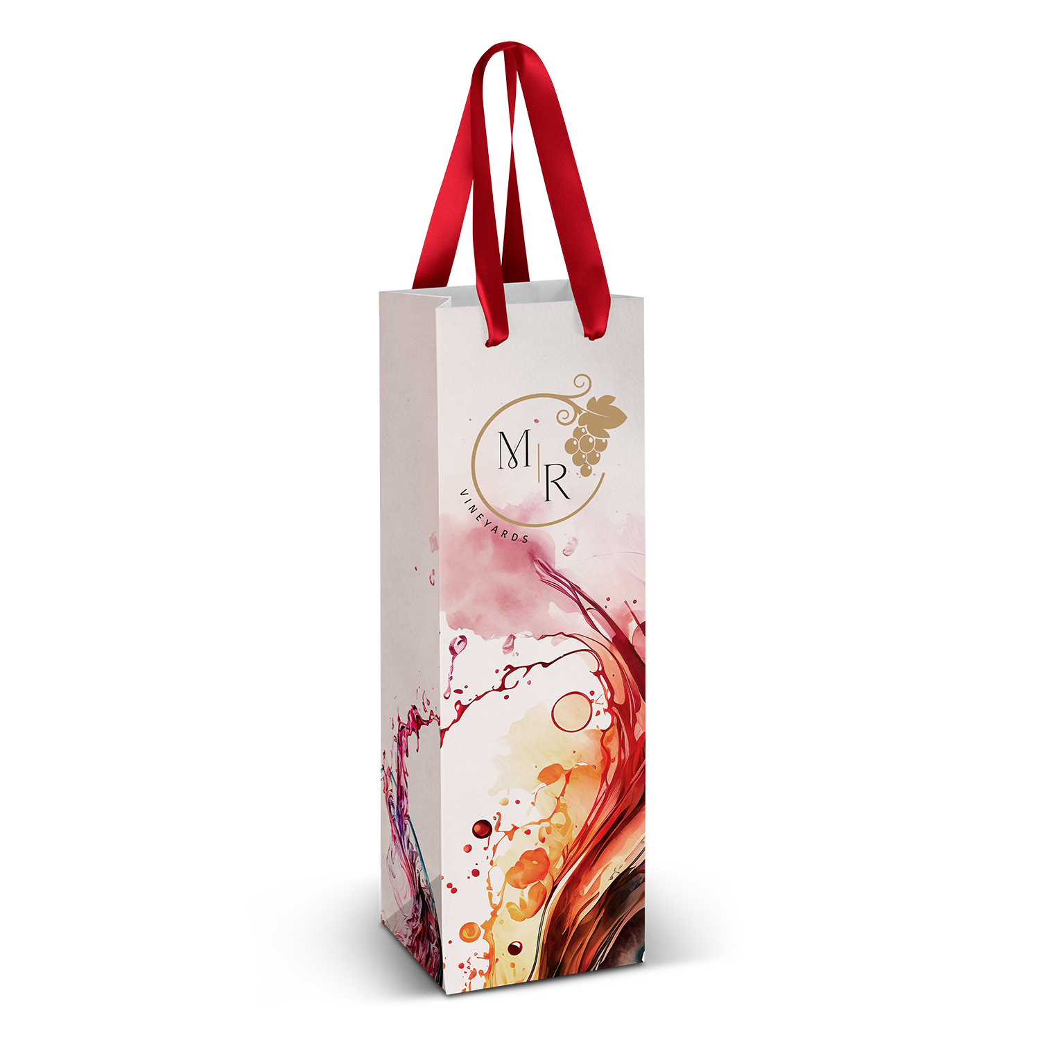 Wine Ribbon Handle Paper Bag - Full Colour image1